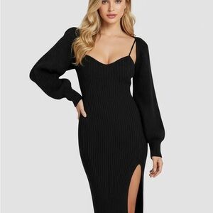 Cider Elegant Black Long Dress and shrug